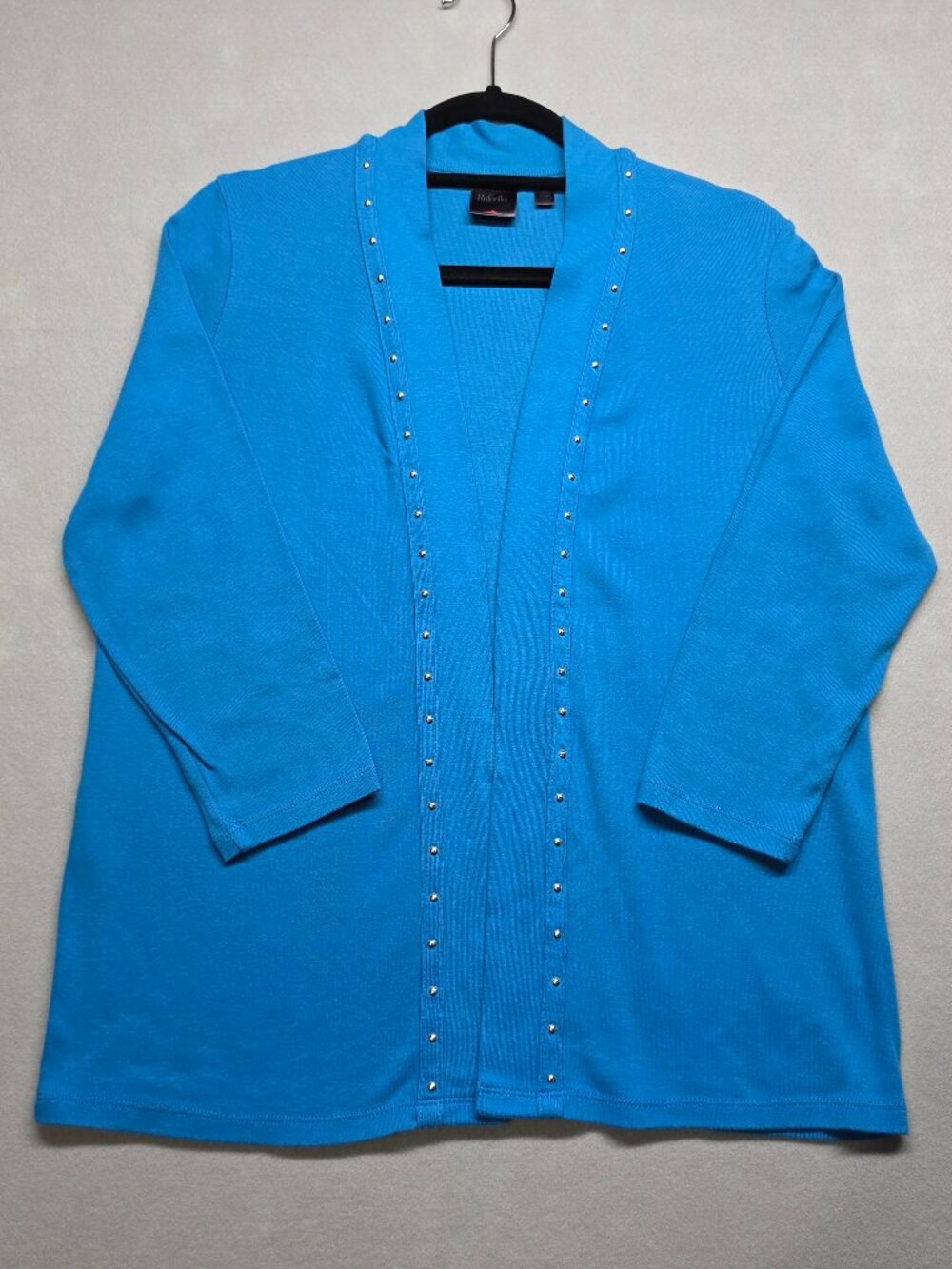 Rafaella Turquoise Blue Open Front Cardigan Silver Studded Trim Size L